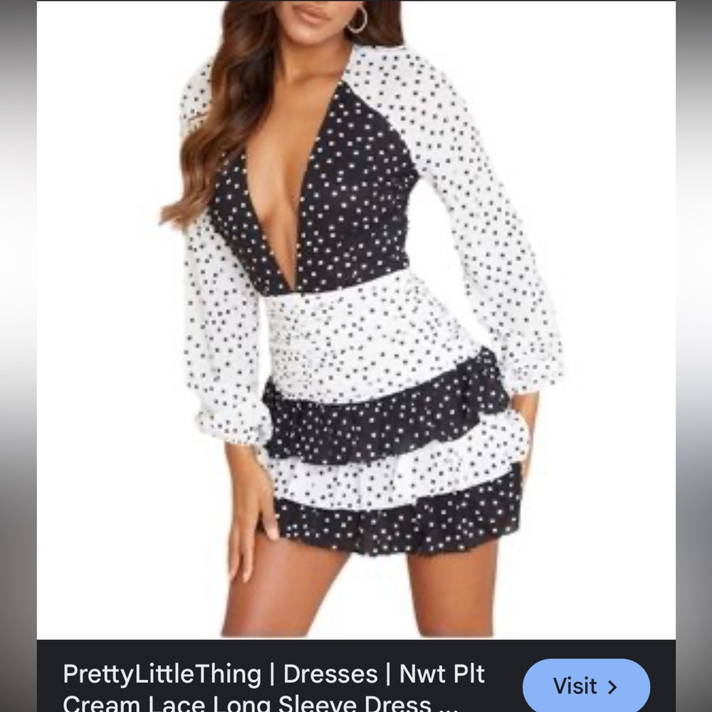 PrettyLittleThing Black and White Polka Dot Dress